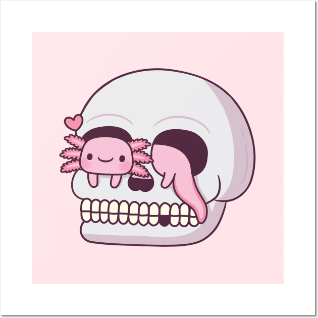 Cute Axolotl In Skull Wall Art by rustydoodle